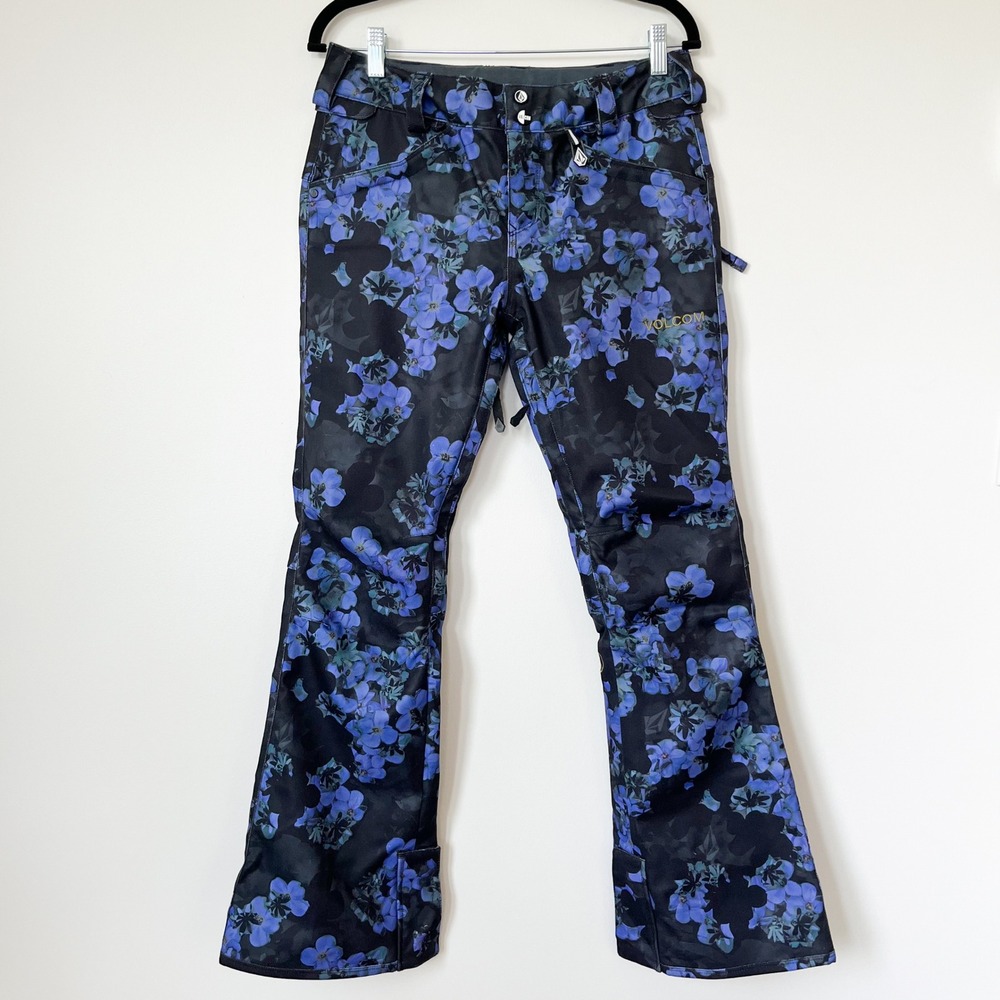 Volcom Stretch Slim Snowboard Ski Pant Purple Floral Womens Small